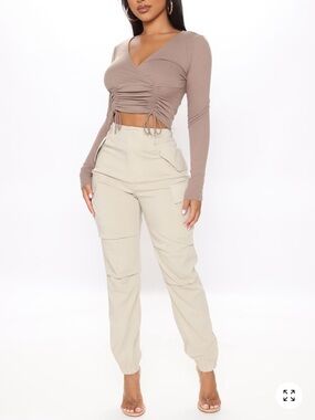 High-Waist Cargo Joggers in Beige